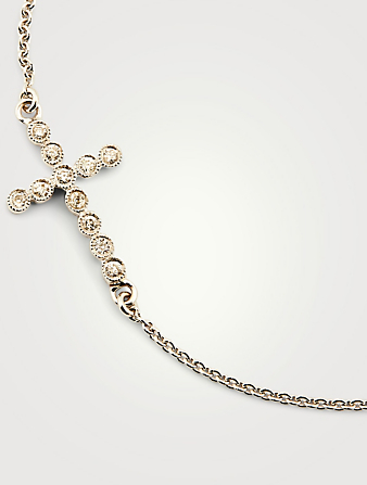SYDNEY EVAN Petite chaînette de poignet à croix en or blanc 14 ct avec diamants Femmes Métallique