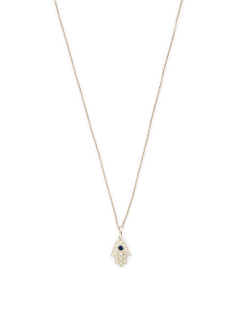 SYDNEY EVAN Collier à pendentif Hamsa en or blanc 14 ct avec diamants et saphir Femmes Métallique