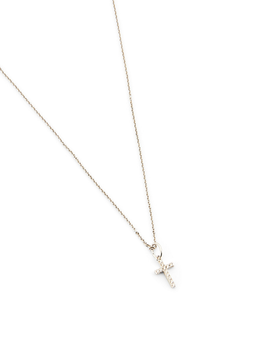 SYDNEY EVAN Small 14K White Gold Cross Necklace With Diamonds | Holt