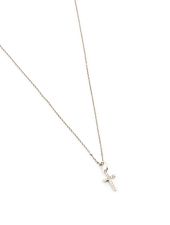 SYDNEY EVAN Petit collier à breloque en croix en or blanc 14 ct avec diamants Femmes Métallique
