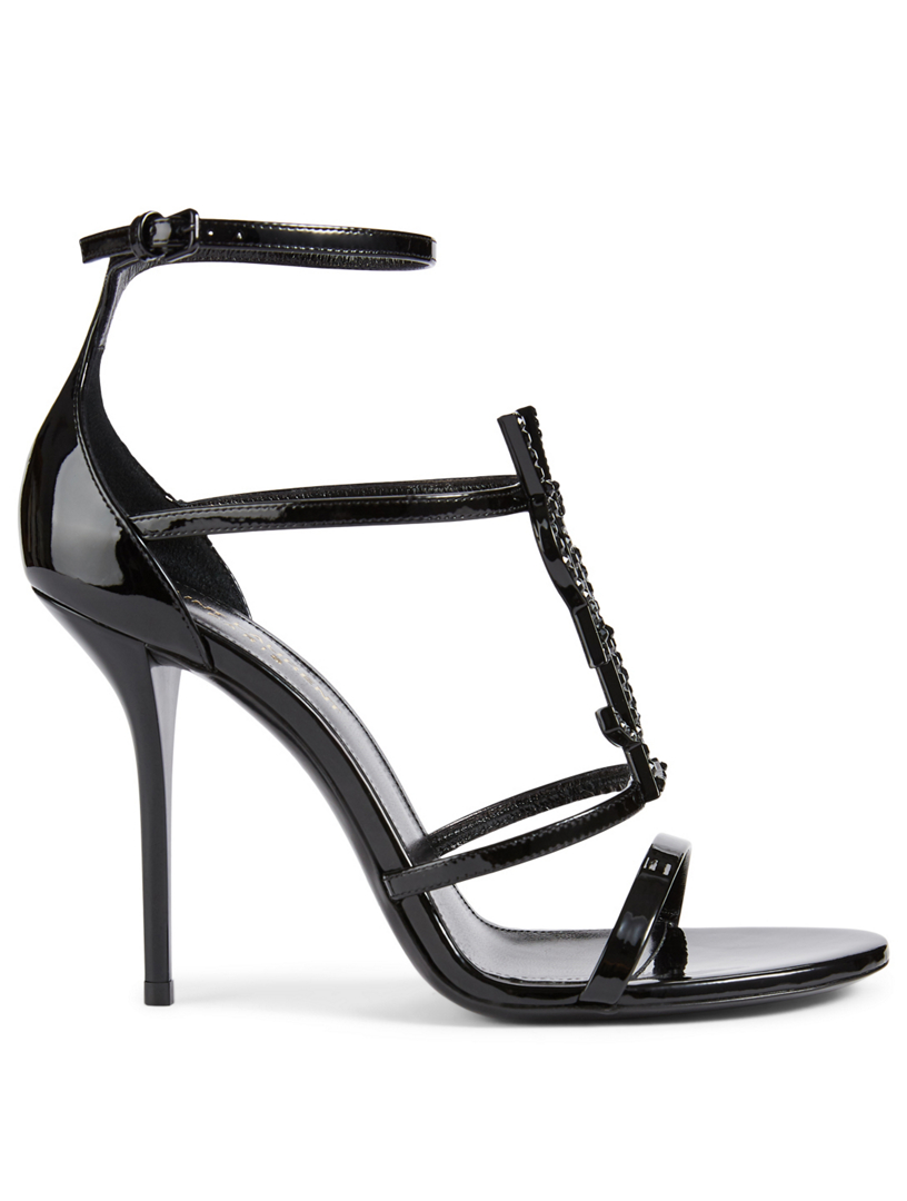 SAINT LAURENT Cassandra Patent Leather Heeled Sandals With YSL Logo ...