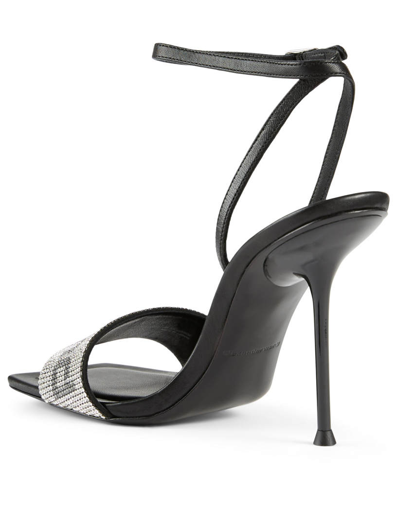 ALEXANDER WANG Julie Leather Crystal Logo Heeled Sandals | Holt Renfrew ...