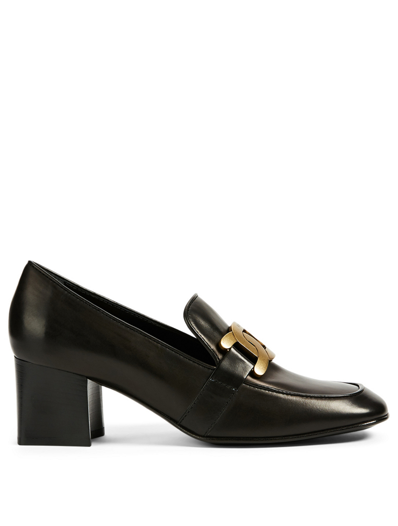 TOD'S Leather Heeled Loafers With Chain 
