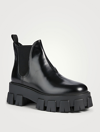 PRADA Monolith Leather Platform Chelsea Boots Women's Black