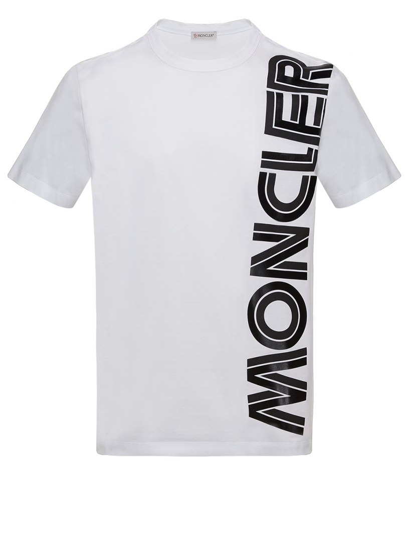 MONCLER Tee-shirt en coton à logo vertical Hommes Blanc
