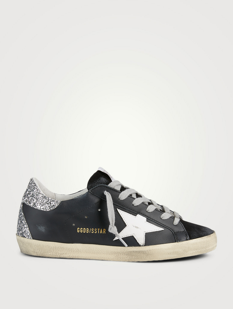 GOLDEN GOOSE Super-Star Leather And Suede Sneakers With Glitter Heel ...