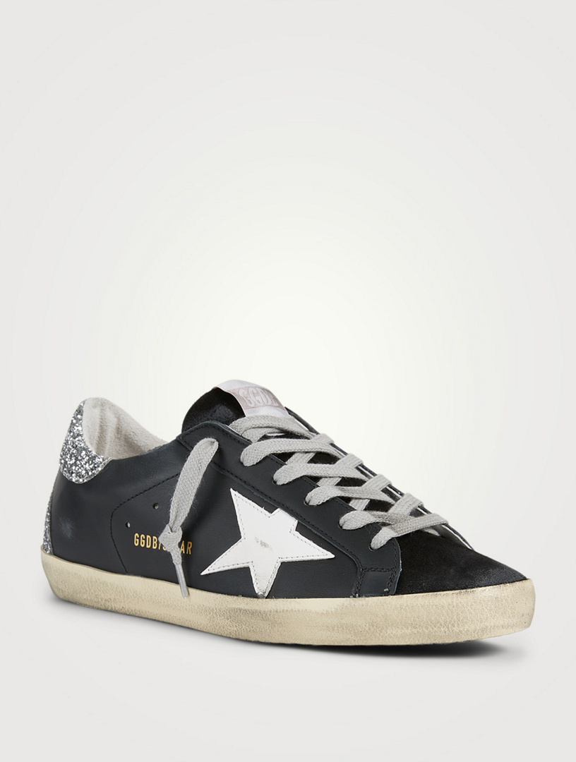 GOLDEN GOOSE Super-Star Leather And Suede Sneakers With Glitter Heel ...