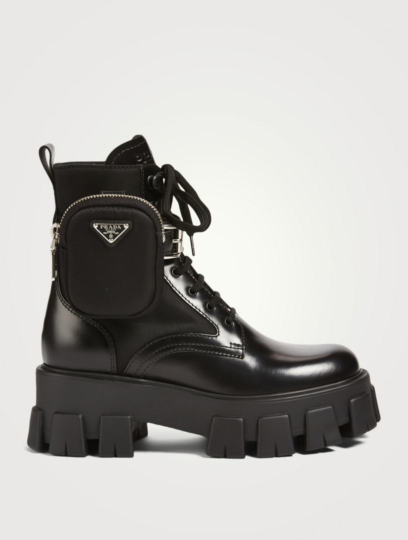 PRADA Monolith Re-Nylon Gabardine And Leather Platform Combat