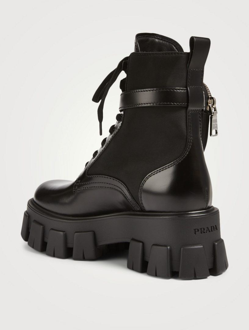 PRADA Monolith Re-Nylon Gabardine And Leather Platform Combat Boots