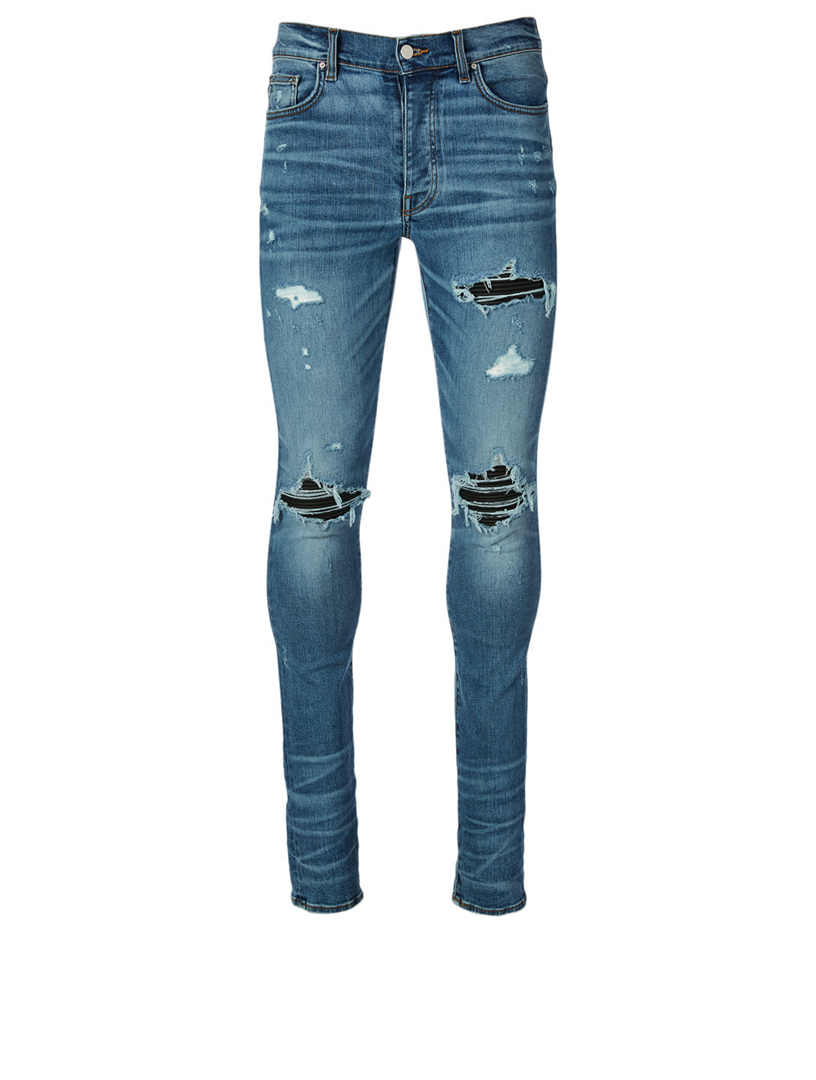 jeans with leather patches