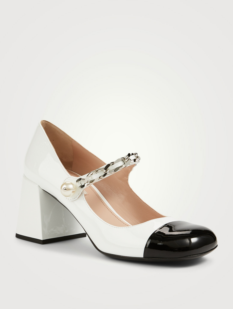 MIU MIU Patent Leather Mary Jane Pumps With Pearl Strap | Holt Renfrew ...