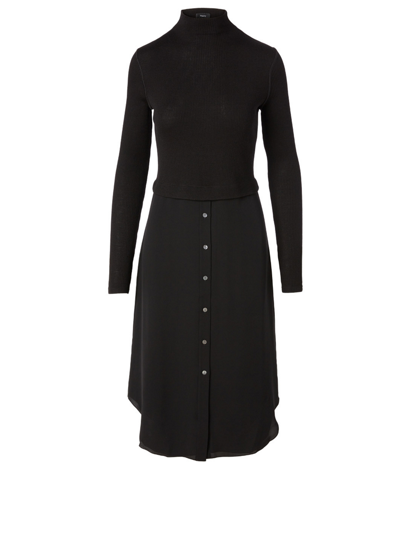 THEORY Wool-Blend Sweater Combo Midi Dress | Holt Renfrew Canada