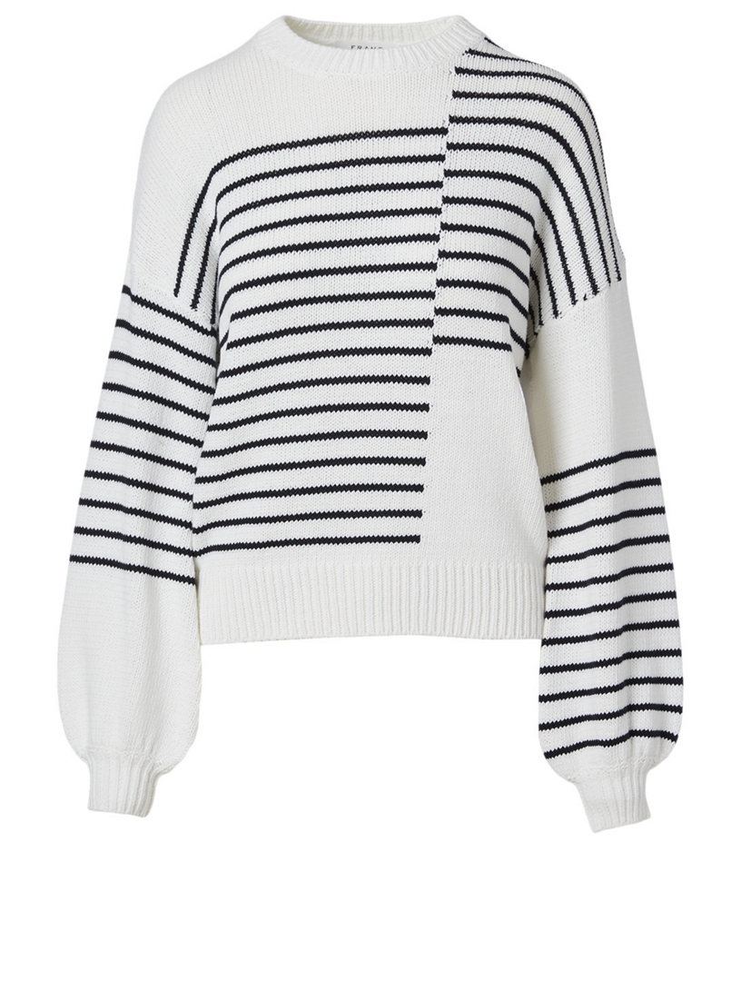 FRAME Cotton Sweater In Mixed Striped Print Women's White