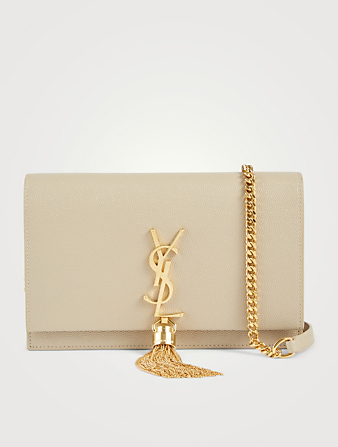 SAINT LAURENT Kate YSL Monogram Leather Chain Wallet Bag Women's Grey