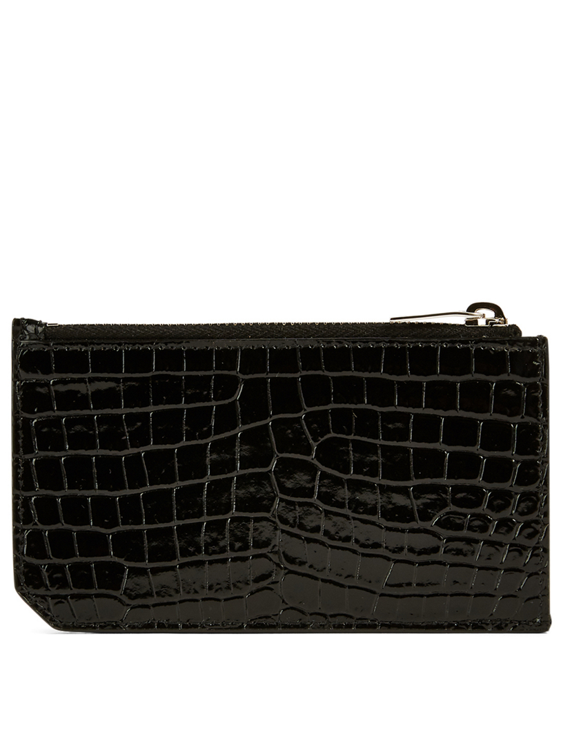 SAINT LAURENT Fragments Croc-Embossed Leather Zip Card Holder | Holt ...