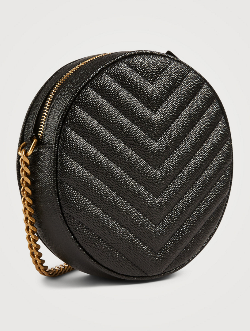 SAINT LAURENT Vinyle YSL Monogram Round Leather Crossbody Bag Holt