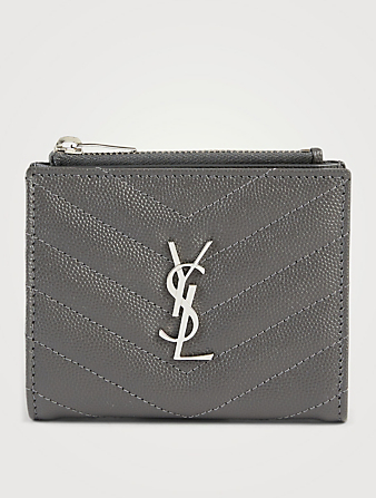 SAINT LAURENT YSL Monogram Leather Zipped Card Holder Women's Grey