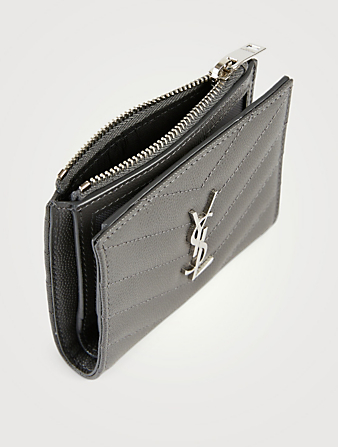 SAINT LAURENT YSL Monogram Leather Zipped Card Holder Women's Grey