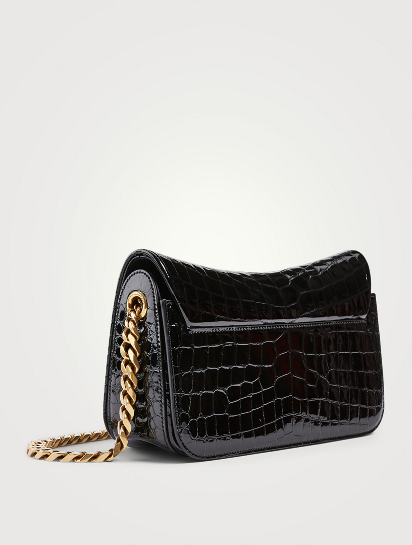 SAINT LAURENT Elise YSL Monogram Croc-Embossed Leather Bag | Holt ...
