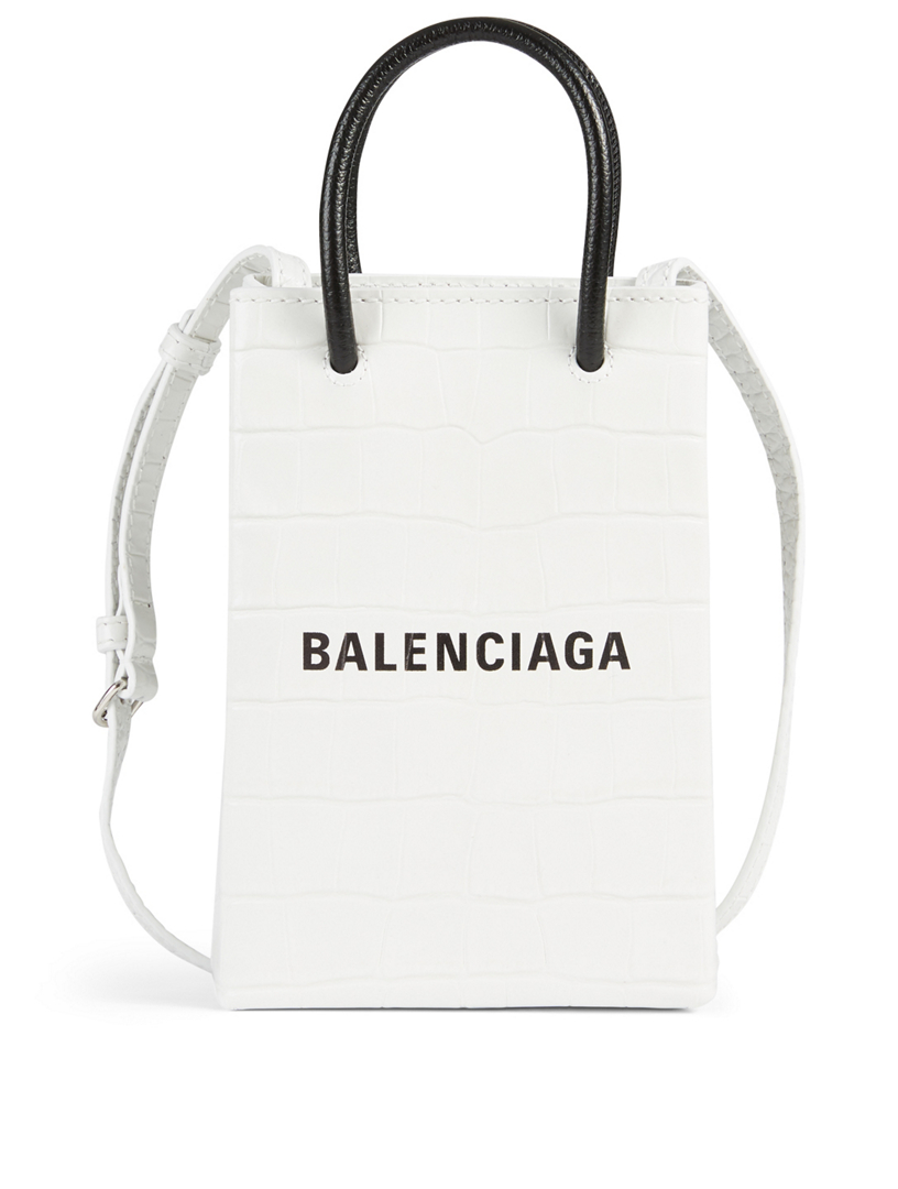 BALENCIAGA Shopping Croc-Embossed Leather Phone Holder Bag | Holt ...
