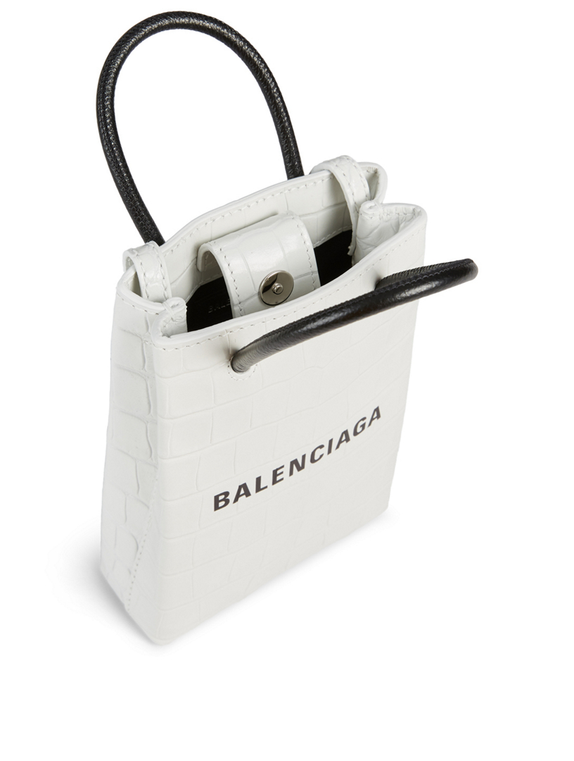 Shopping Croc-Embossed Leather Phone Holder Bag