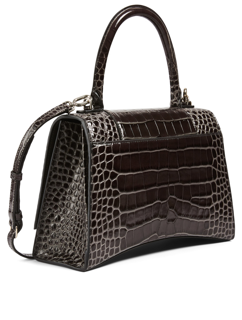 BALENCIAGA Medium Hourglass Croc-Embossed Leather Bag Women's Grey