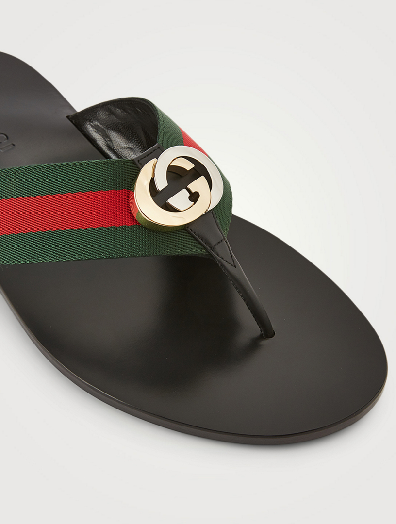 gucci web and leather thong sandal