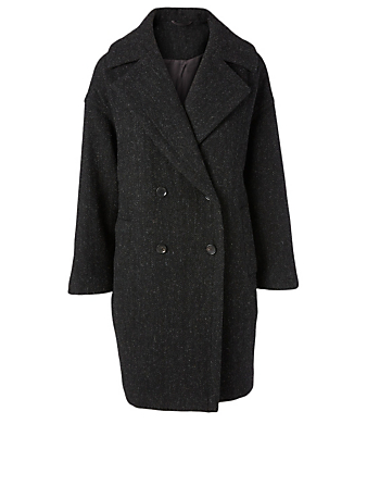 LINE Wool Tweed Double-Breasted Coat With Oversized Lapel Women's Grey
