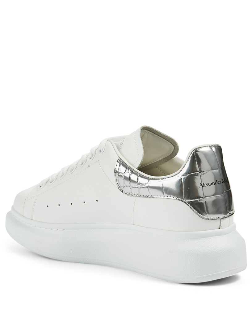 ALEXANDER MCQUEEN Oversized Leather Sneakers With Croc-Embossed Patch ...