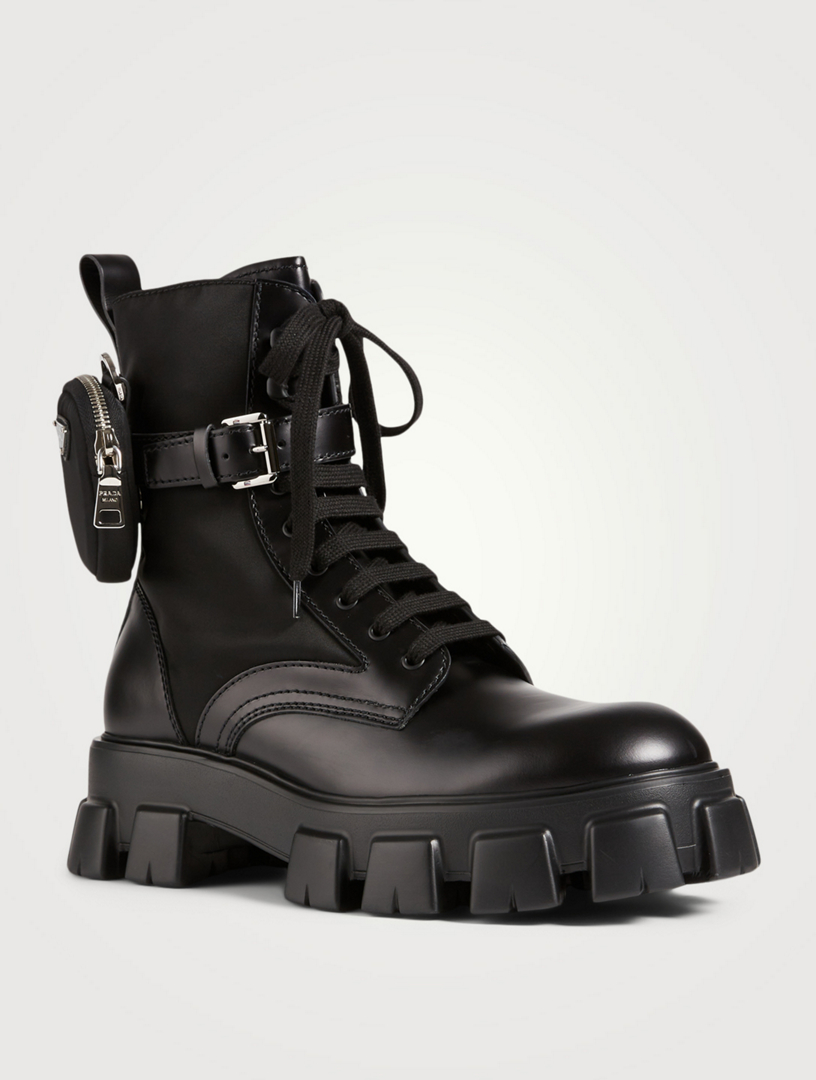 PRADA Leather And Nylon Platform Combat Boots With Pouches | Holt ...