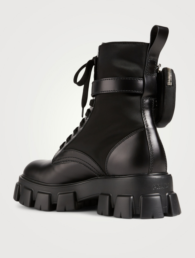 prada leather combat boots with removable nylon pouch