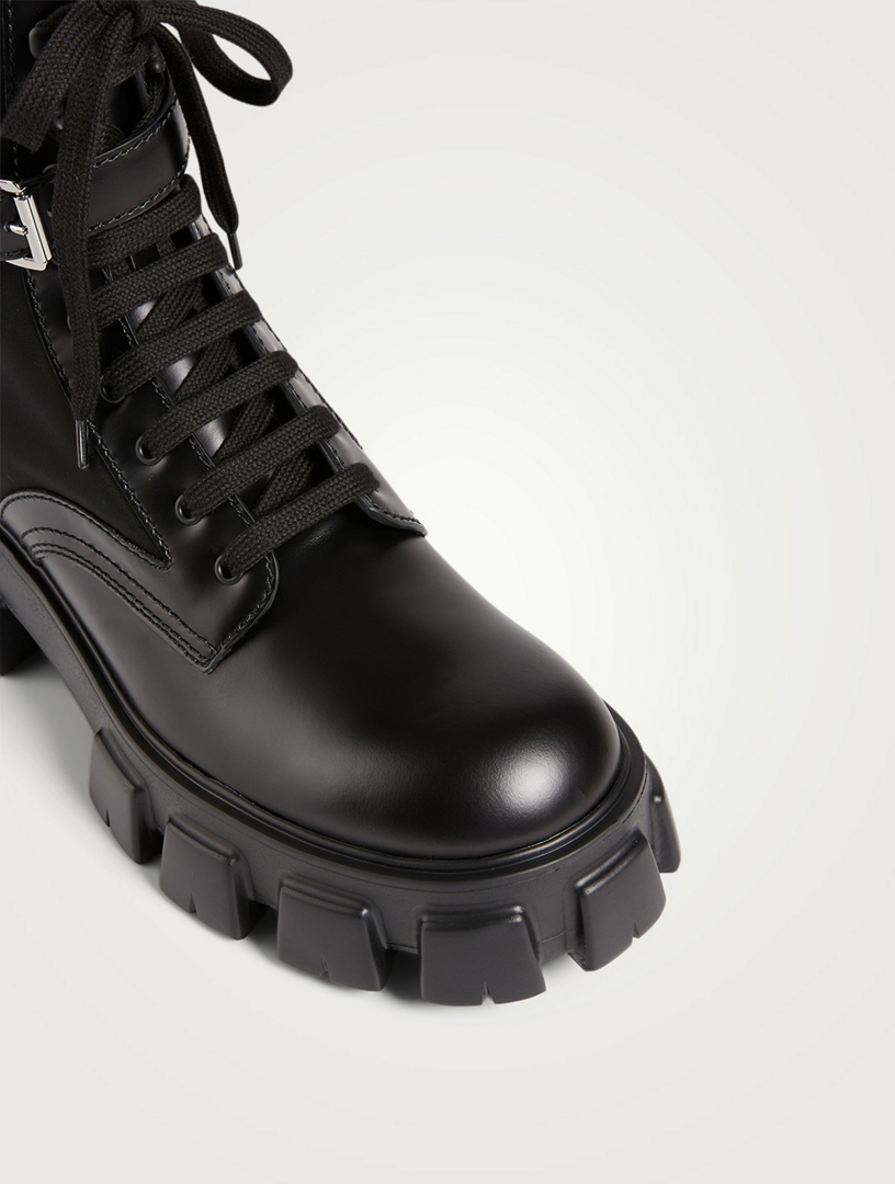 prada leather combat boots with removable nylon pouch
