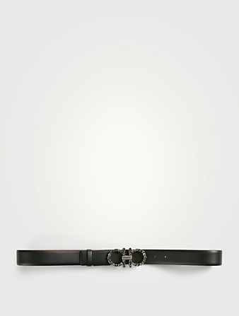 SALVATORE FERRAGAMO Gancini Reversible Leather Belt With Crystals Women's Black