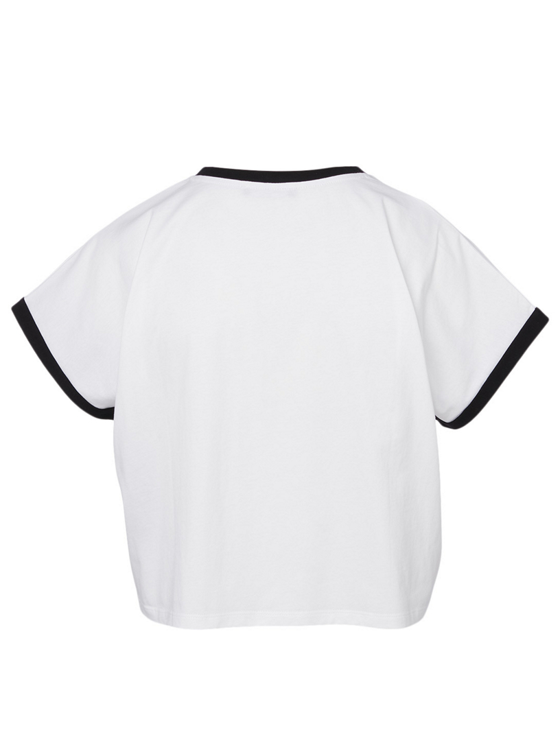 balmain cropped flocked cotton jersey t shirt