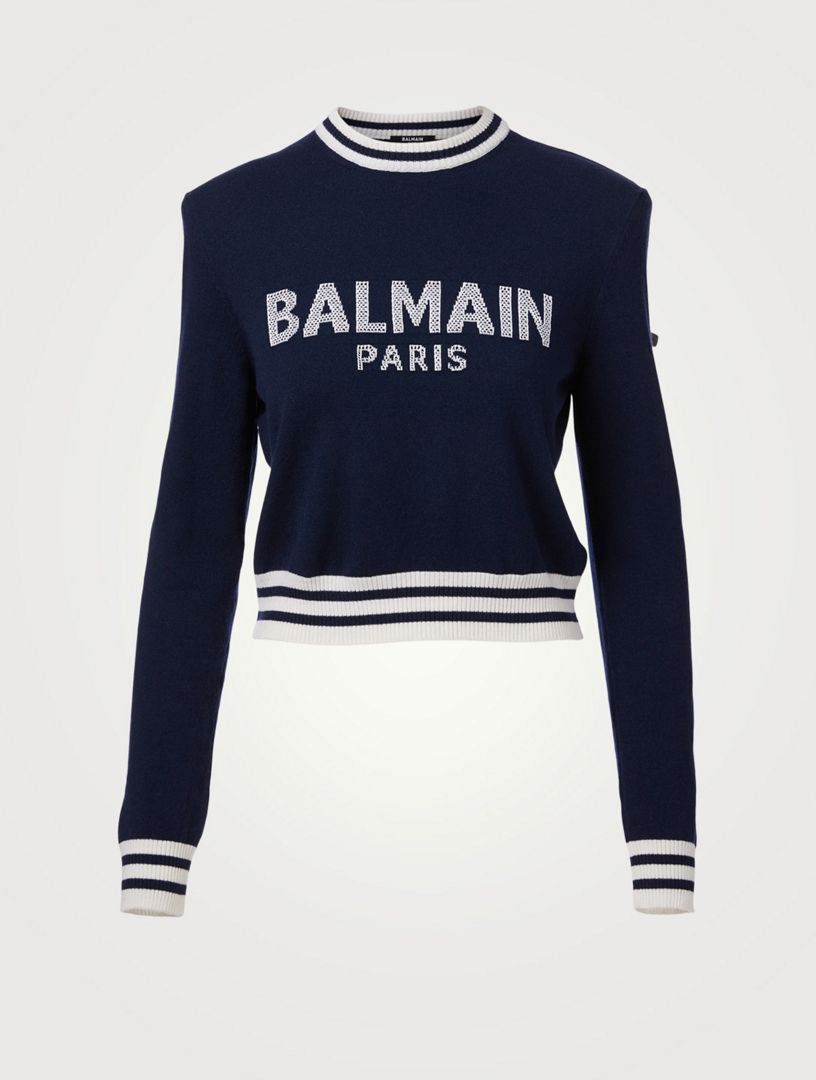 BALMAIN Wool And Cashmere Cropped Sweater With Logo | Holt Renfrew Canada