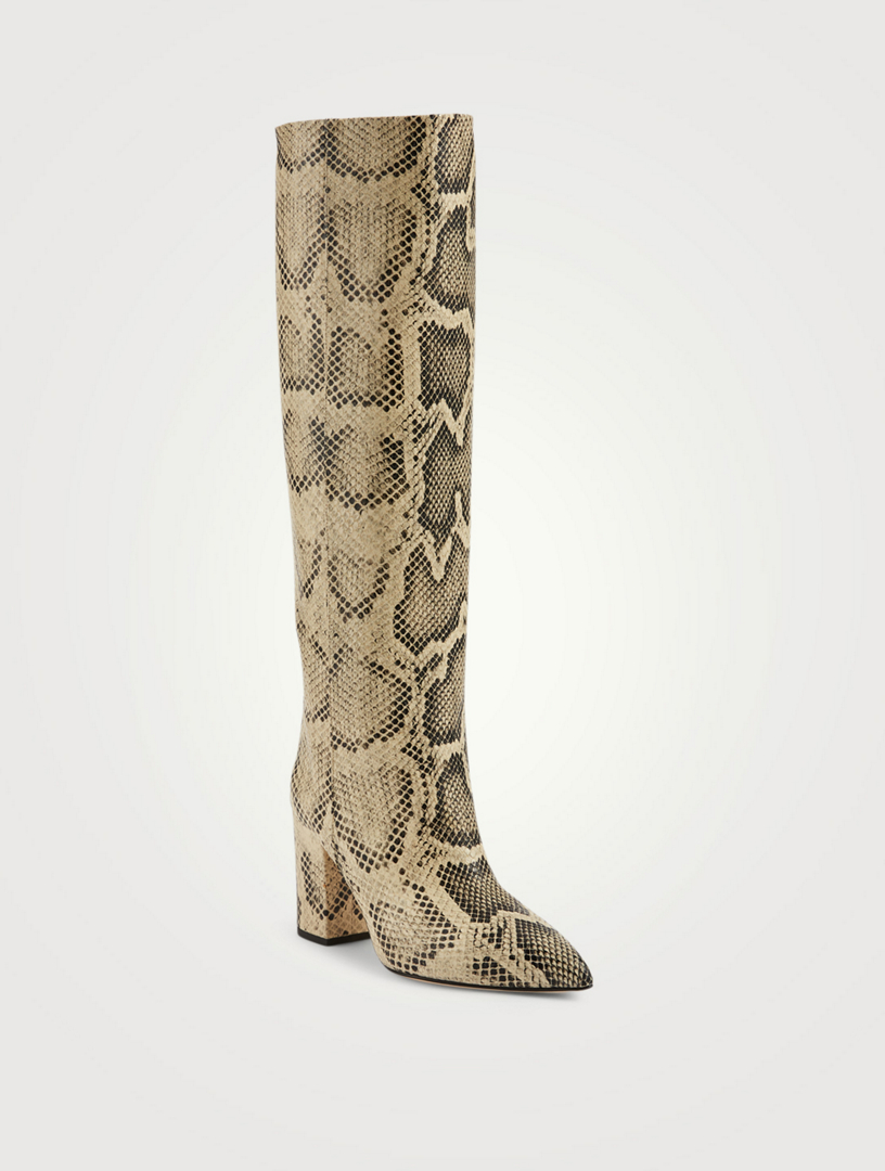 PARIS TEXAS Leather Heeled Knee-High Boots In Python Print | Holt ...