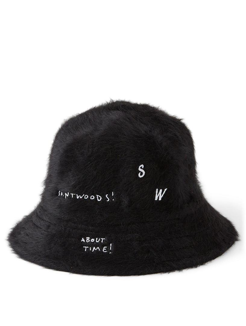 fuzzy black bucket hat