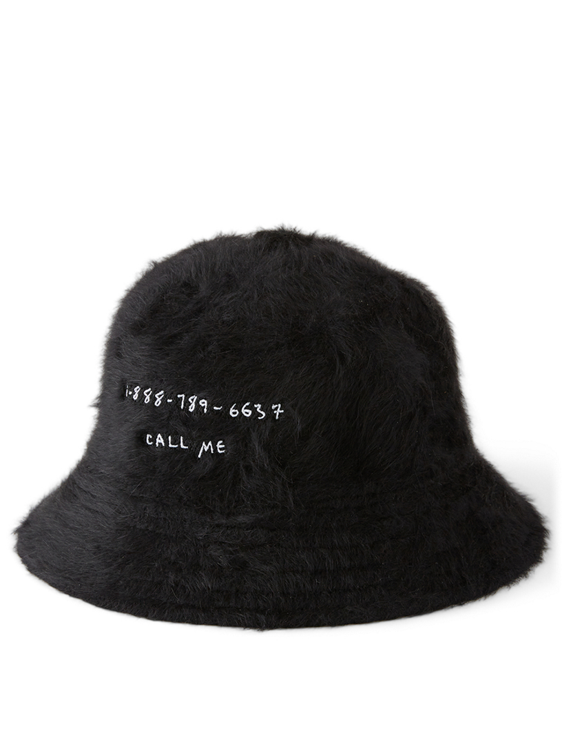 fuzzy black bucket hat