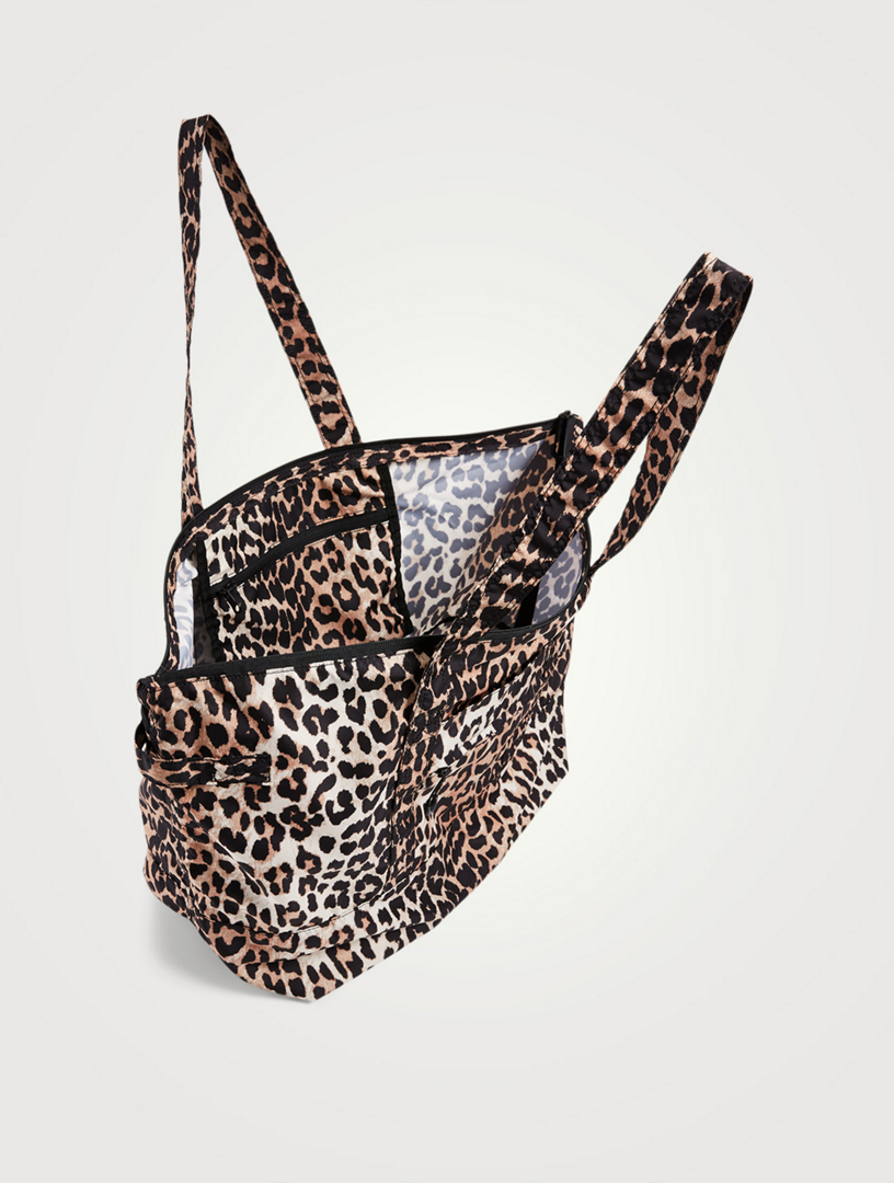 GANNI Recycled Tech Fabric Packable Tote Bag In Leopard Print 