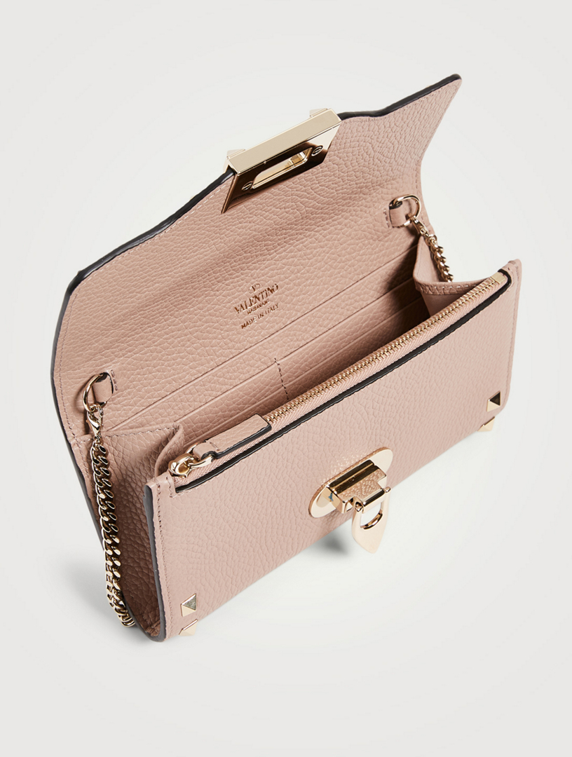 VALENTINO GARAVANI Rockstud Leather Top Handle Crossbody Wallet Chain