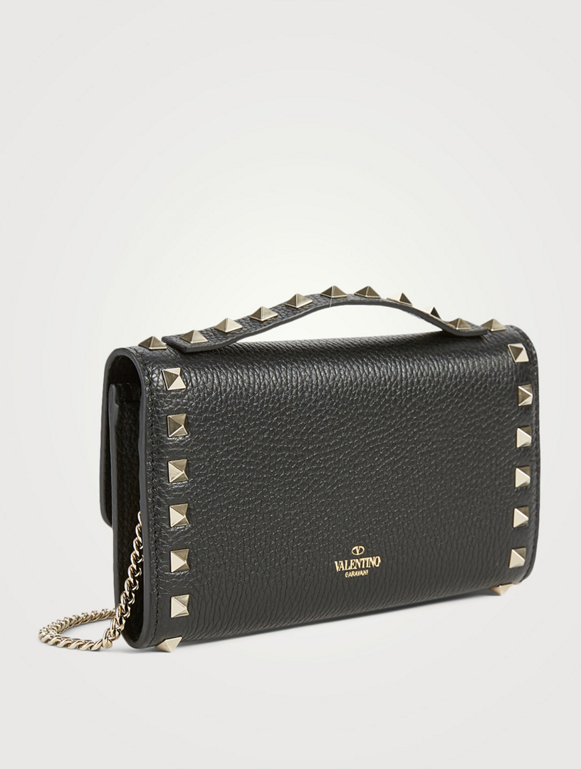 VALENTINO GARAVANI Rockstud Leather Top Handle Crossbody Wallet Chain