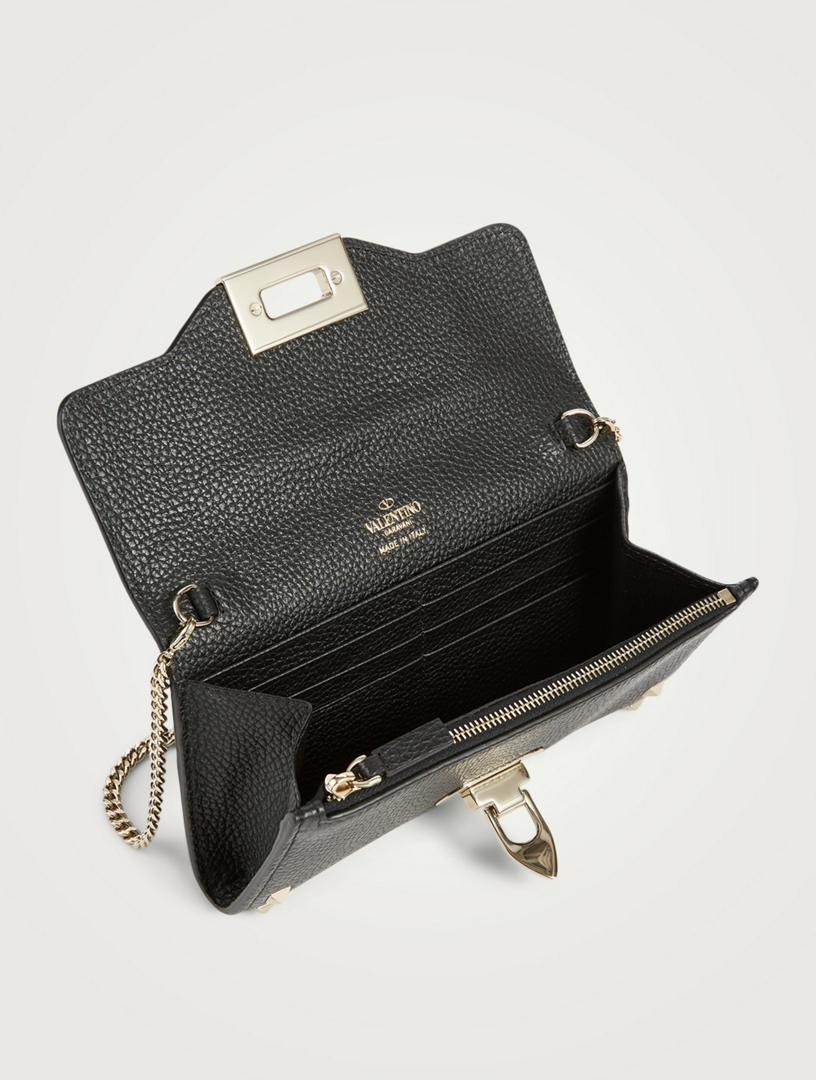 VALENTINO GARAVANI Rockstud Leather Top Handle Crossbody Wallet Chain