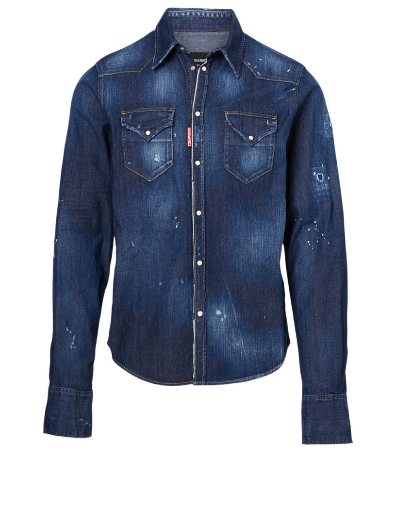 untucked denim shirt