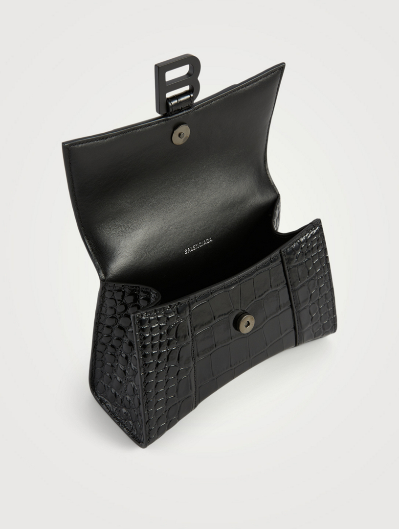 BALENCIAGA XS Hourglass Croc-Embossed Leather Top Handle Bag | Holt ...