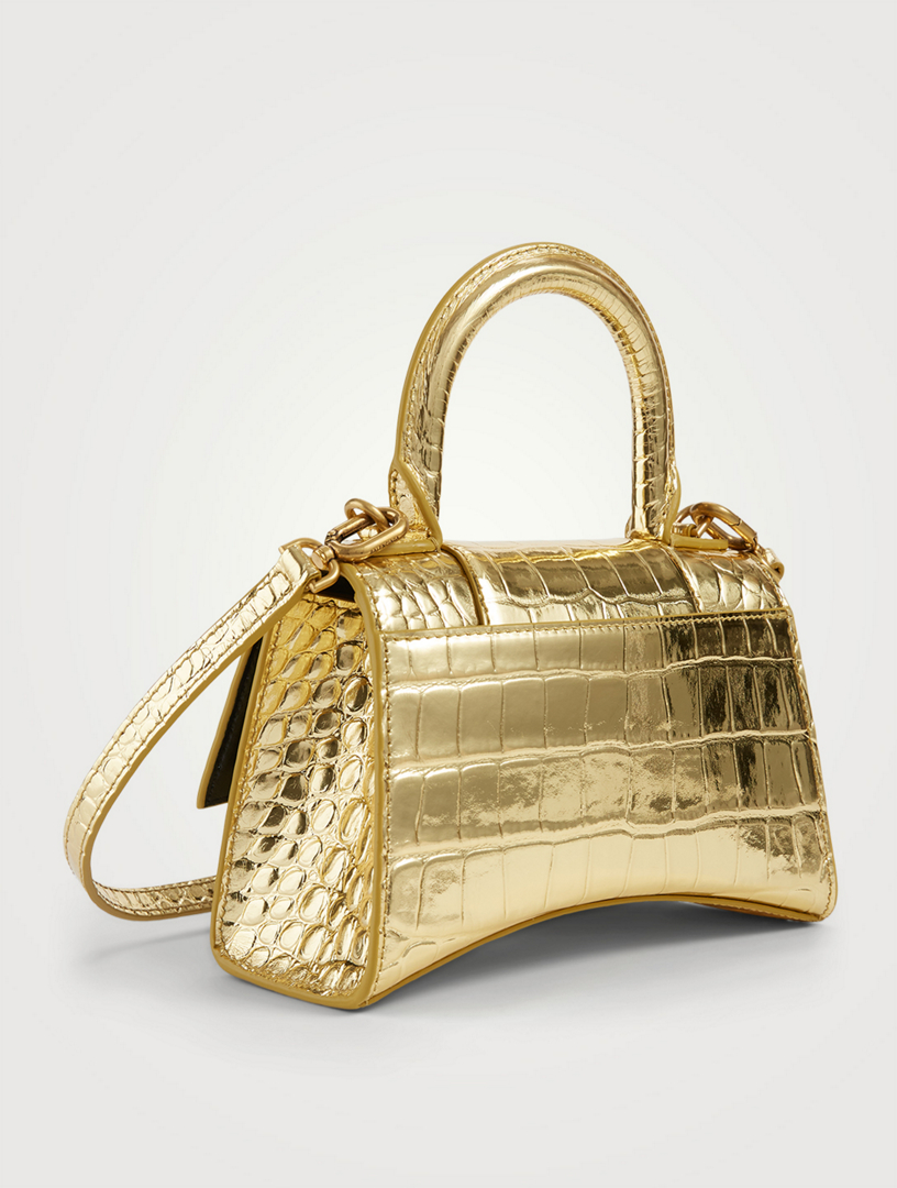 BALENCIAGA XS Hourglass Croc-Embossed Leather Top Handle Bag | Holt ...