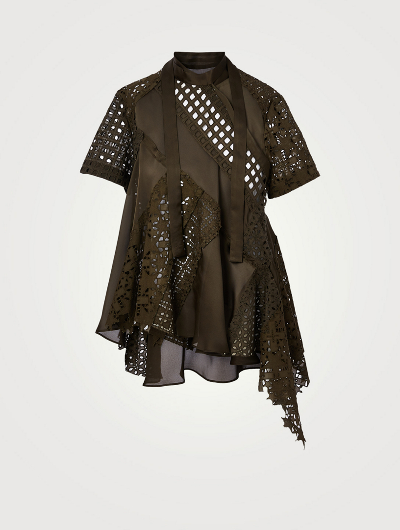 SACAI Embroidered Lace Short-Sleeve Blouse | Holt Renfrew Canada