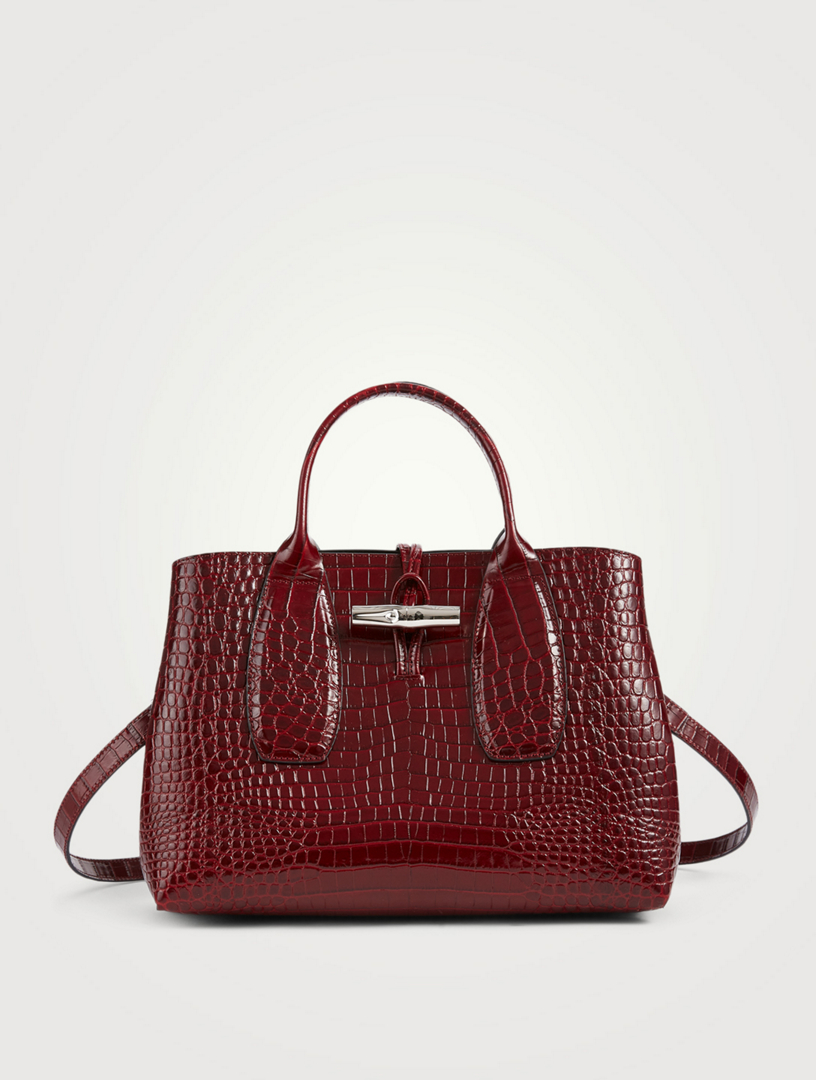 LONGCHAMP Medium Roseau Croc-Embossed Leather Top Handle Bag | Holt ...