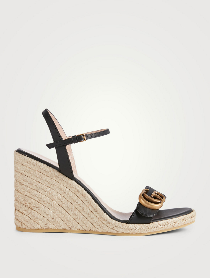 GUCCI Leather Wedge Espadrille Sandals 