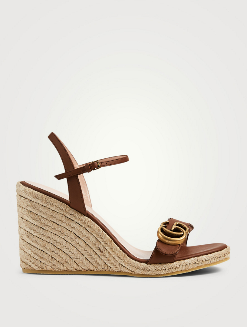 GUCCI Leather Espadrille Wedge Sandals 