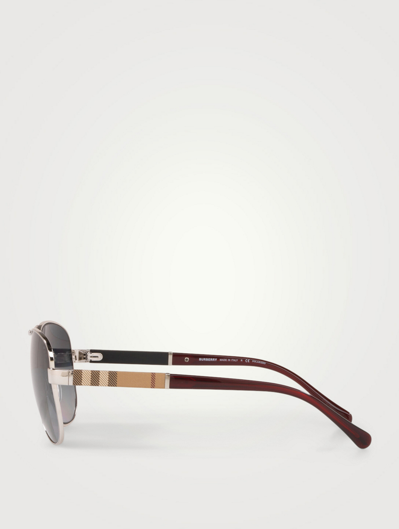 burberry check arm aviator sunglasses